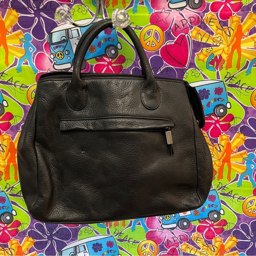 Stone Mountain Black Leather handbag Tote Bag 13" x 10" x 3"